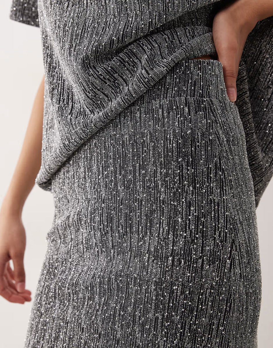 ASOS Vila glitter midi skirt co-ord in silver - 4