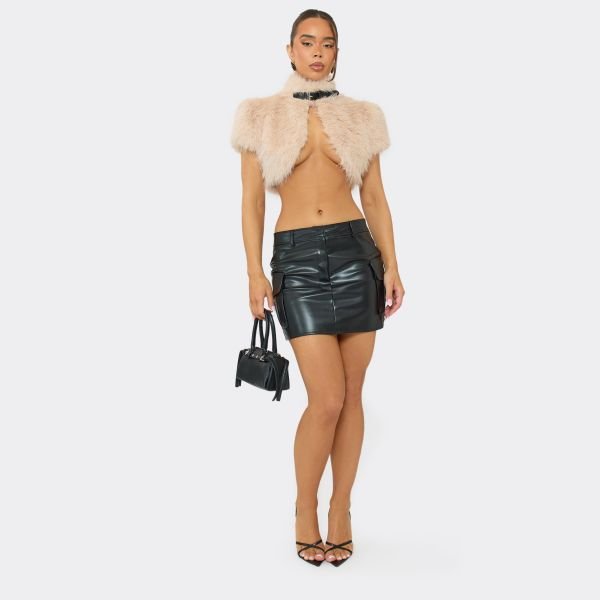 EGO Mid Rise Pocket Detail Faux Leather Mini Skirt In Black, Women's Size UK 6 - 1