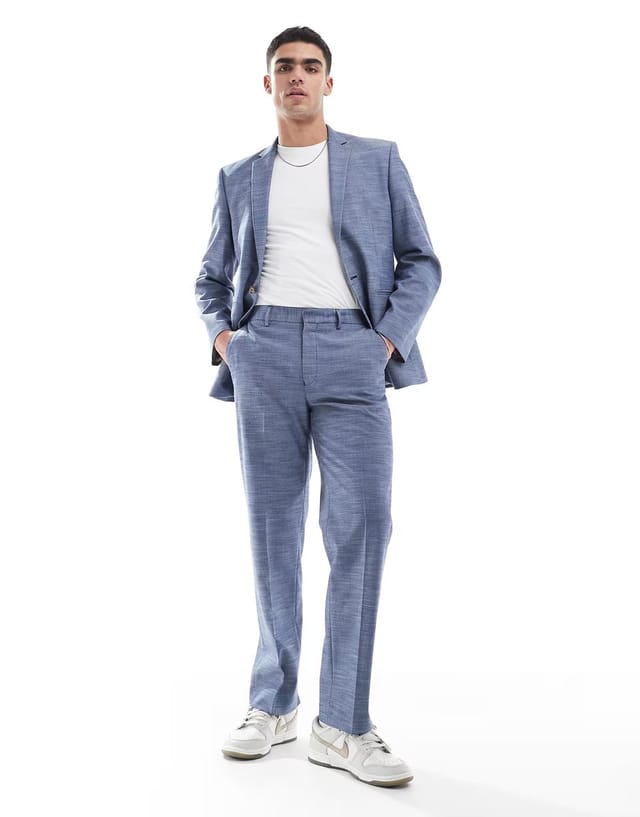 ASOS ASOS DESIGN linen look slim suit jacket in blue - 3