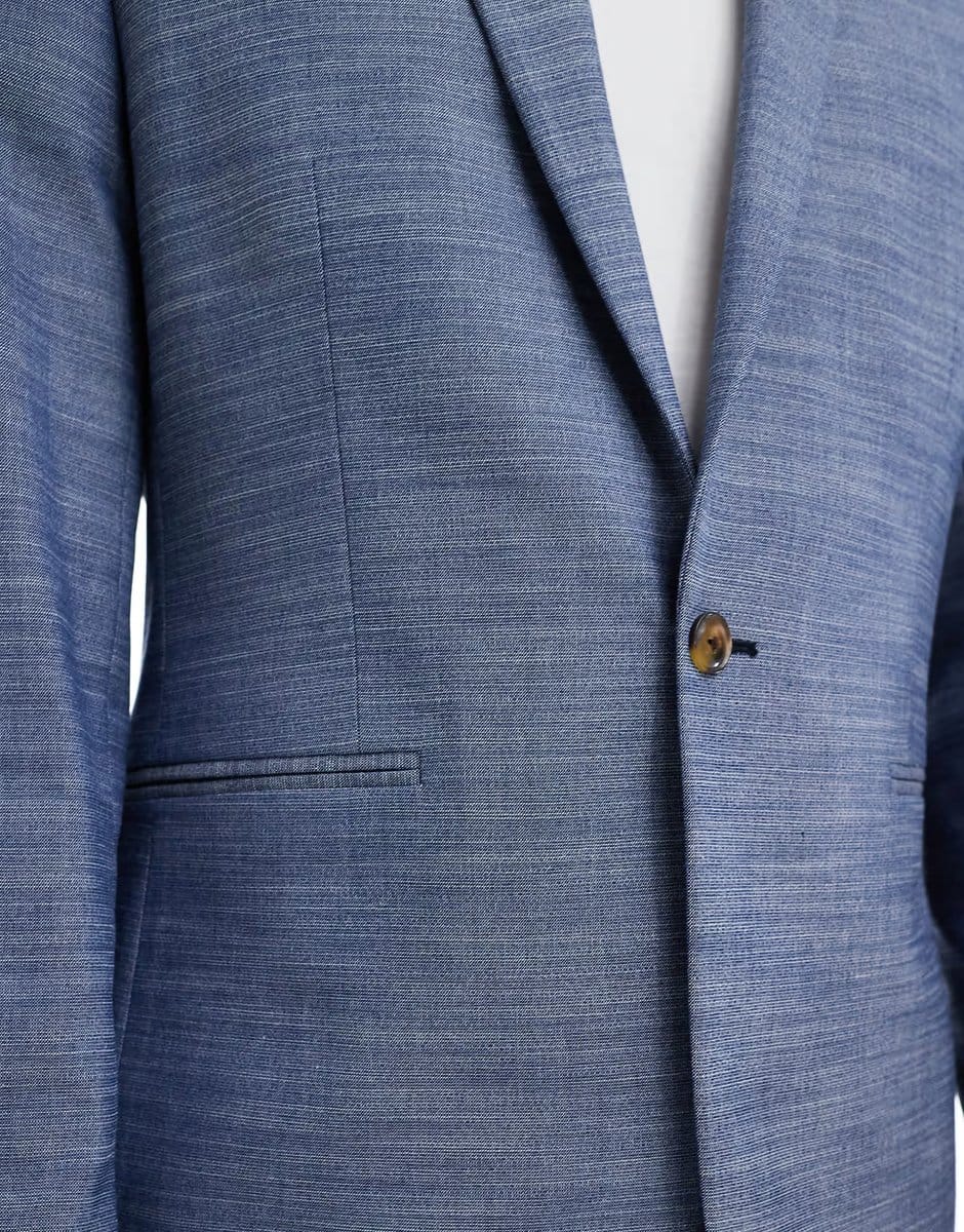 ASOS ASOS DESIGN linen look slim suit jacket in blue - 4