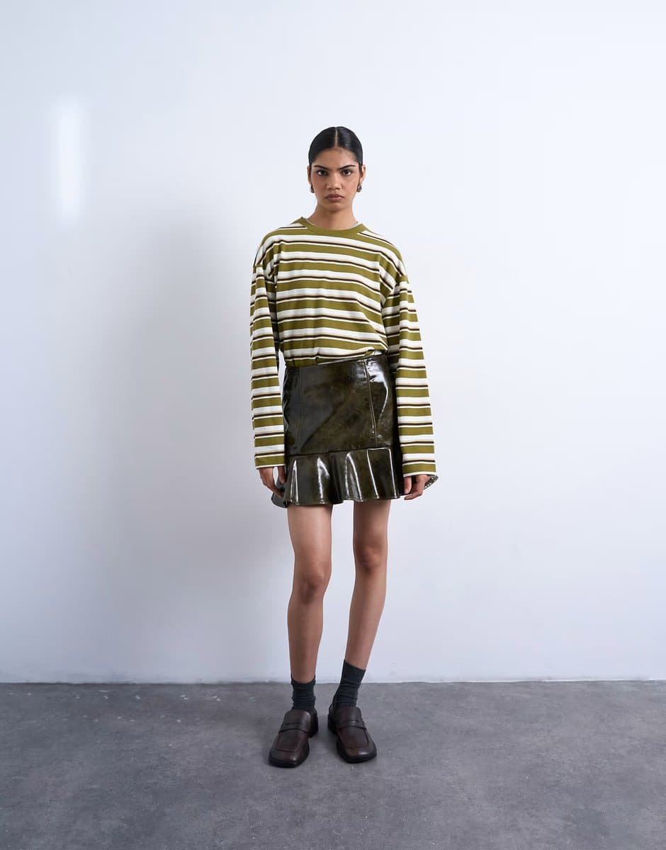 ASOS ASOS Vinyl Peplum Hem Mini Skirt in Green