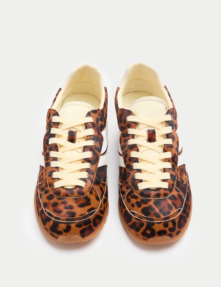 Marks & Spencer M&S Leather Hair On Leopard Print Trainers Brown Mix