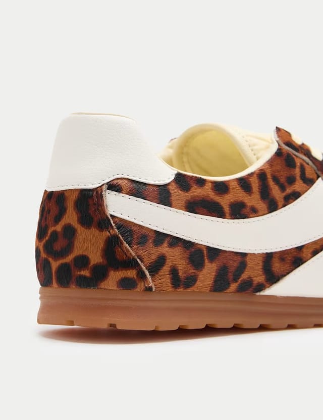 Marks & Spencer M&S Leather Hair On Leopard Print Trainers Brown Mix - 2