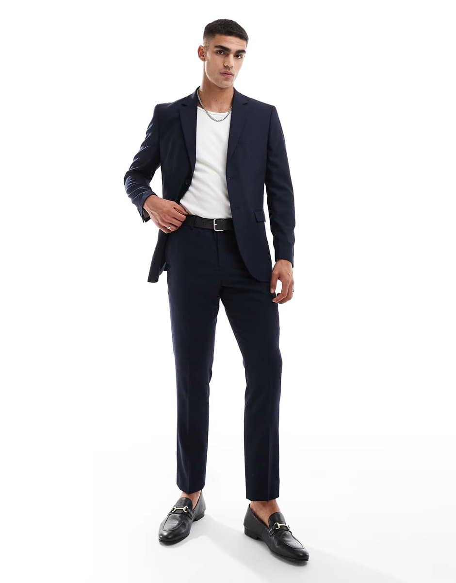 ASOS Selected wool blend slim fit trousers in navy