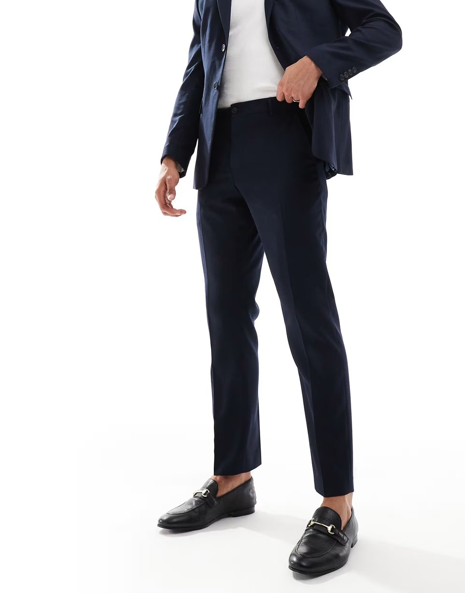 ASOS Selected wool blend slim fit trousers in navy - 2