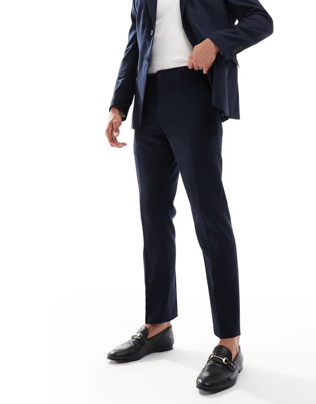 ASOS Selected wool blend slim fit trousers in navy - 2