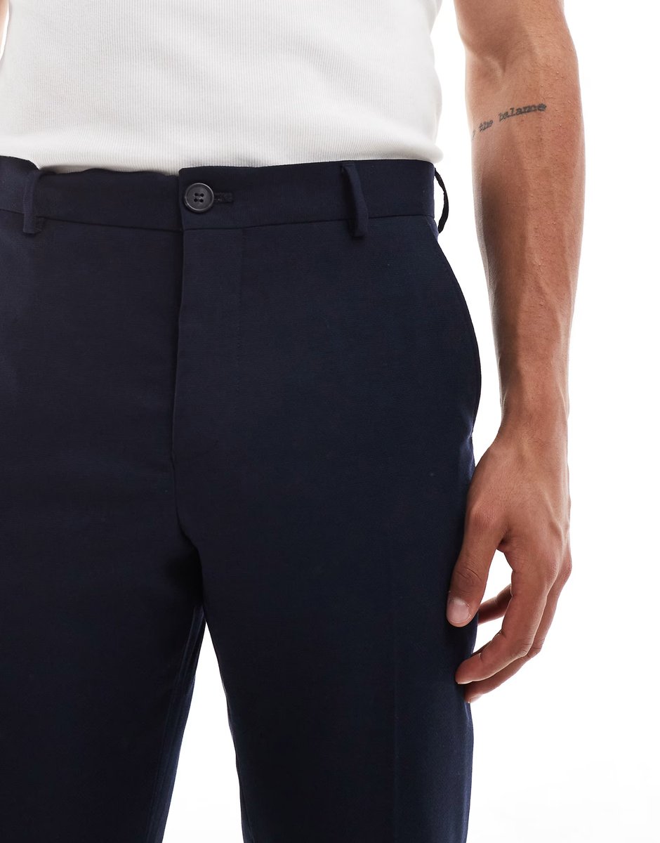 ASOS Selected wool blend slim fit trousers in navy - 3