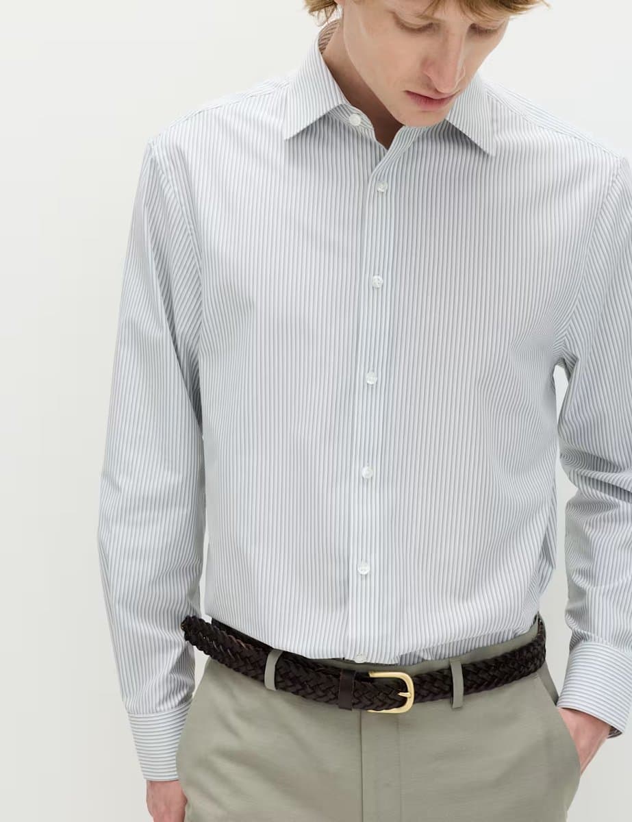 Marks & Spencer M&S Regular Fit Striped Shirts in Green Mix