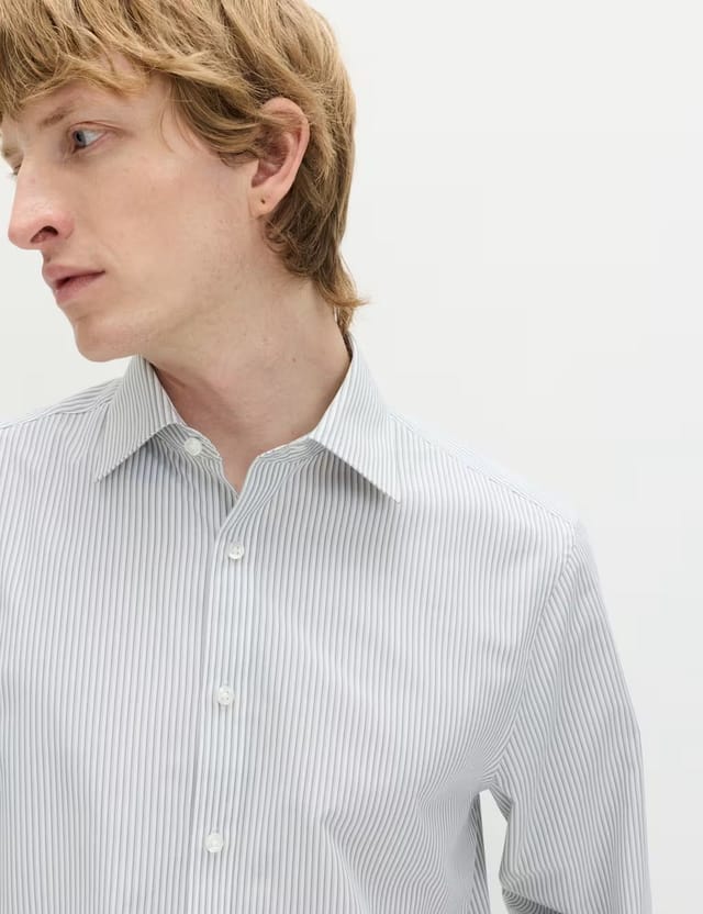 Marks & Spencer M&S 2 Pack Regular Fit Easy Iron Striped Shirts Green Mix - 3