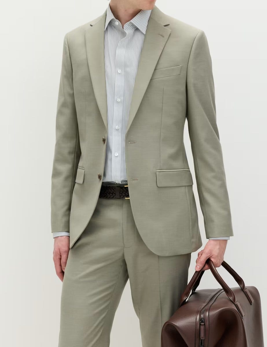 Marks & Spencer M&S 2 Pack Regular Fit Easy Iron Striped Shirts Green Mix - 4