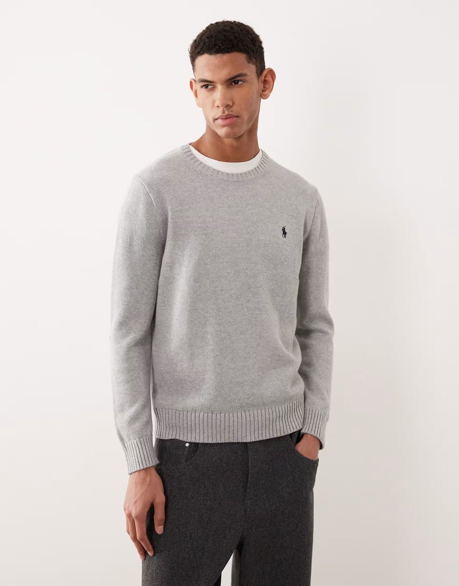 ASOS Polo Ralph Lauren Grey Marl Heavyweight Cotton Knit Jumper