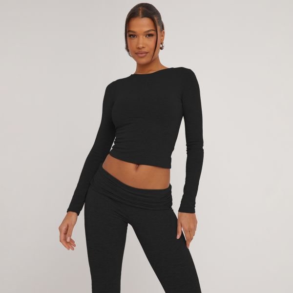EGO Long Sleeve Crew Neck Top In Black, Women's Size UK 10 - 2