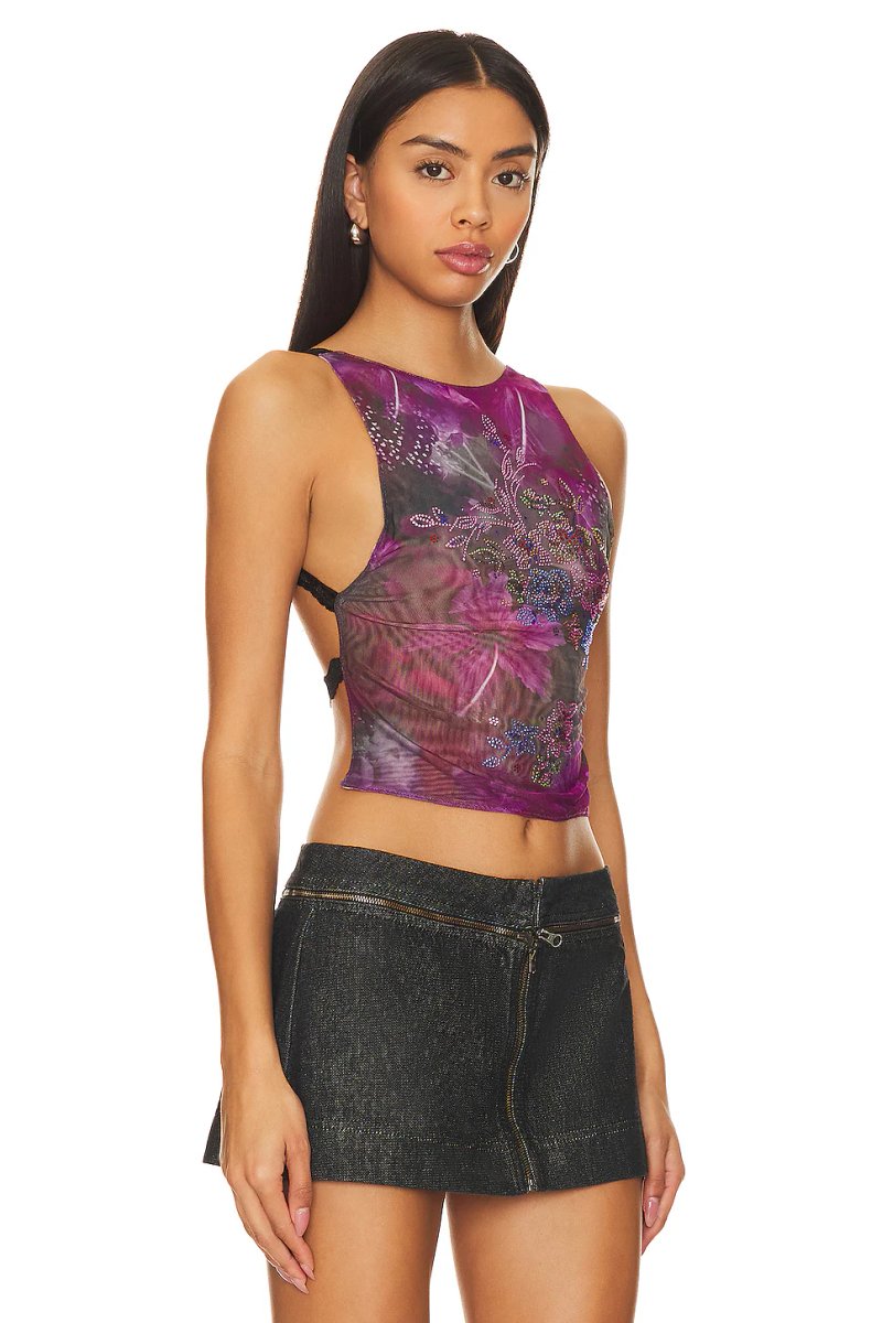 revolve Backless Hotfix Mesh Top - 2