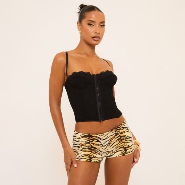 EGO Low Rise Micro Booty Shorts In Tiger Print Faux Suede, Women's Size UK 10