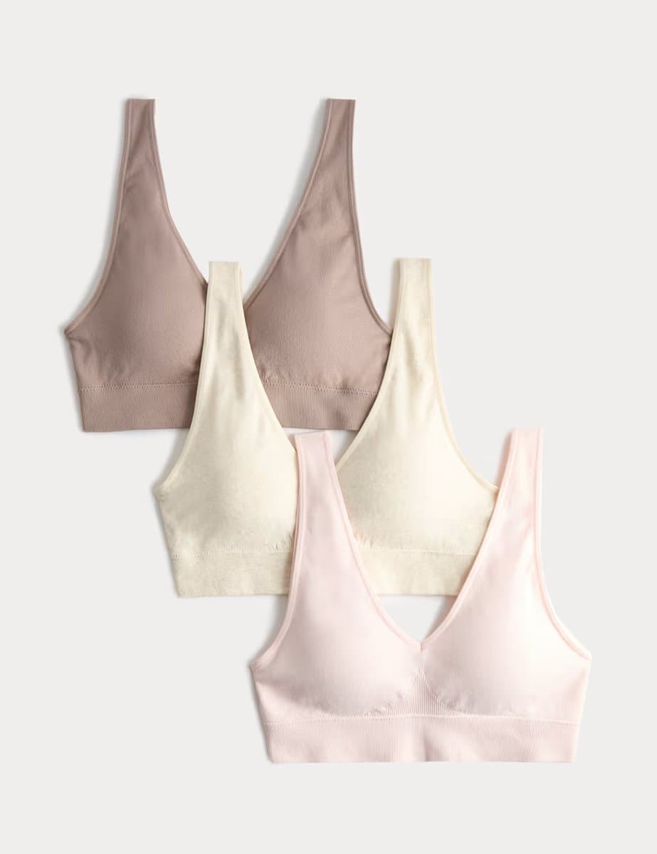 Marks & Spencer M&S Seamless V-Neck Crop Tops in Oatmeal Mix