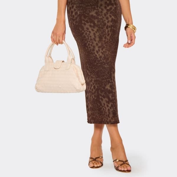 EGO Davos Shaped Shoulder Bag In Cream Woven Faux Leather, Women's Size UK One Size - 1