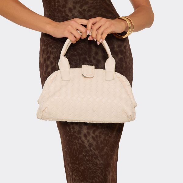 EGO Davos Shaped Shoulder Bag In Cream Woven Faux Leather, Women's Size UK One Size - 2