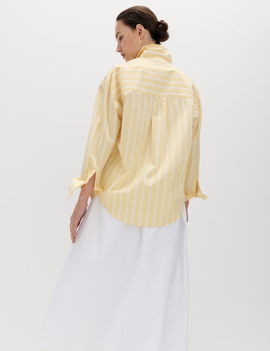 Marks & Spencer M&S Pure Cotton Shirred Striped Shirt Yellow Mix - 2