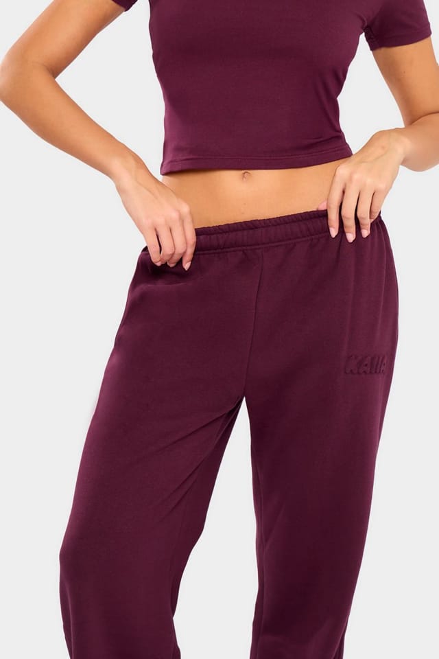 Kaiia Kaiia Embossed Bubble Logo Wide Leg Joggers Deep Merlot Burgundy - 2