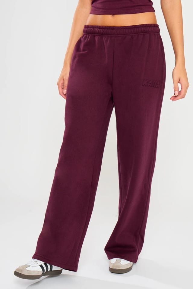 Kaiia Kaiia Embossed Bubble Logo Wide Leg Joggers Deep Merlot Burgundy - 3