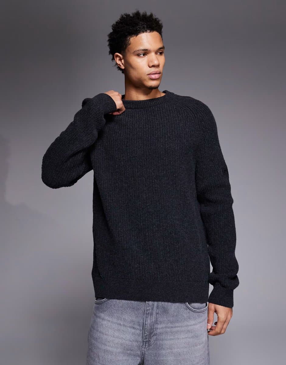 ASOS Barbour International Charcoal Marl Crew Knit Jumper