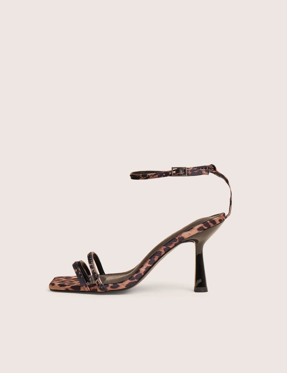 Public Desire Jericho Leopard Toe Post Embellished Mid Heels