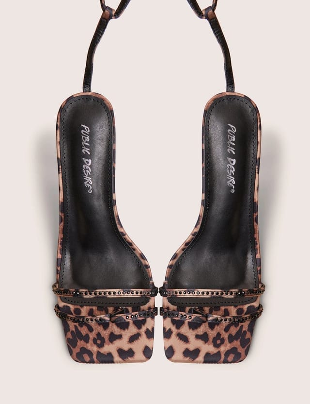 Public Desire Jericho Leopard Toe Post Embellished Mid Heels - 2