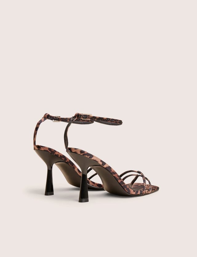 Public Desire Jericho Leopard Toe Post Embellished Mid Heels - 3