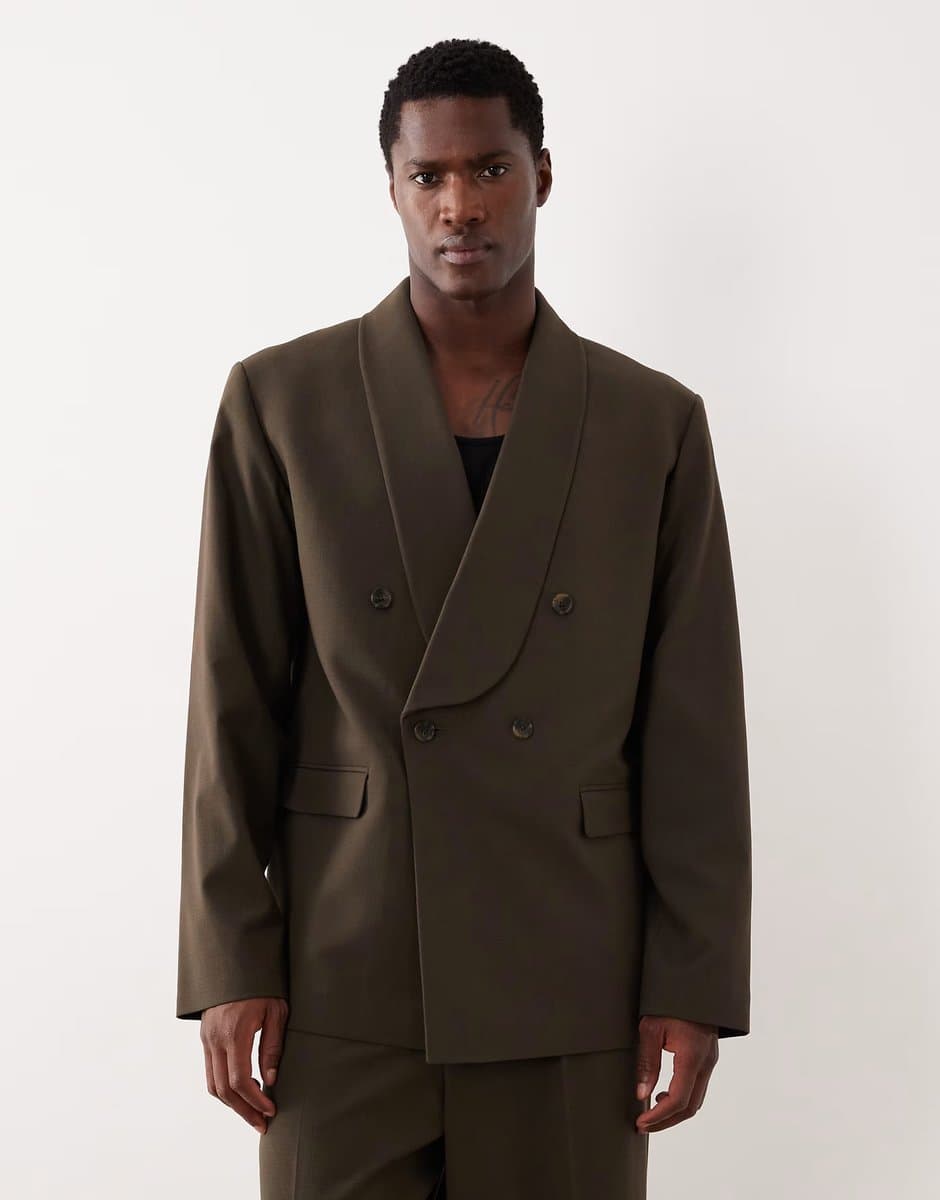 ASOS ASOS DESIGN Boxy Cropped Shawl Suit Jacket in Olive Green