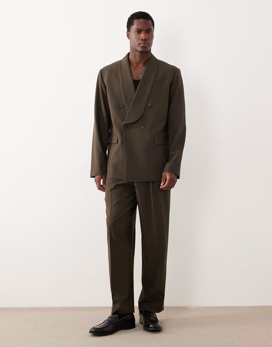 ASOS ASOS DESIGN boxy cropped shawl suit jacket in olive green - 3