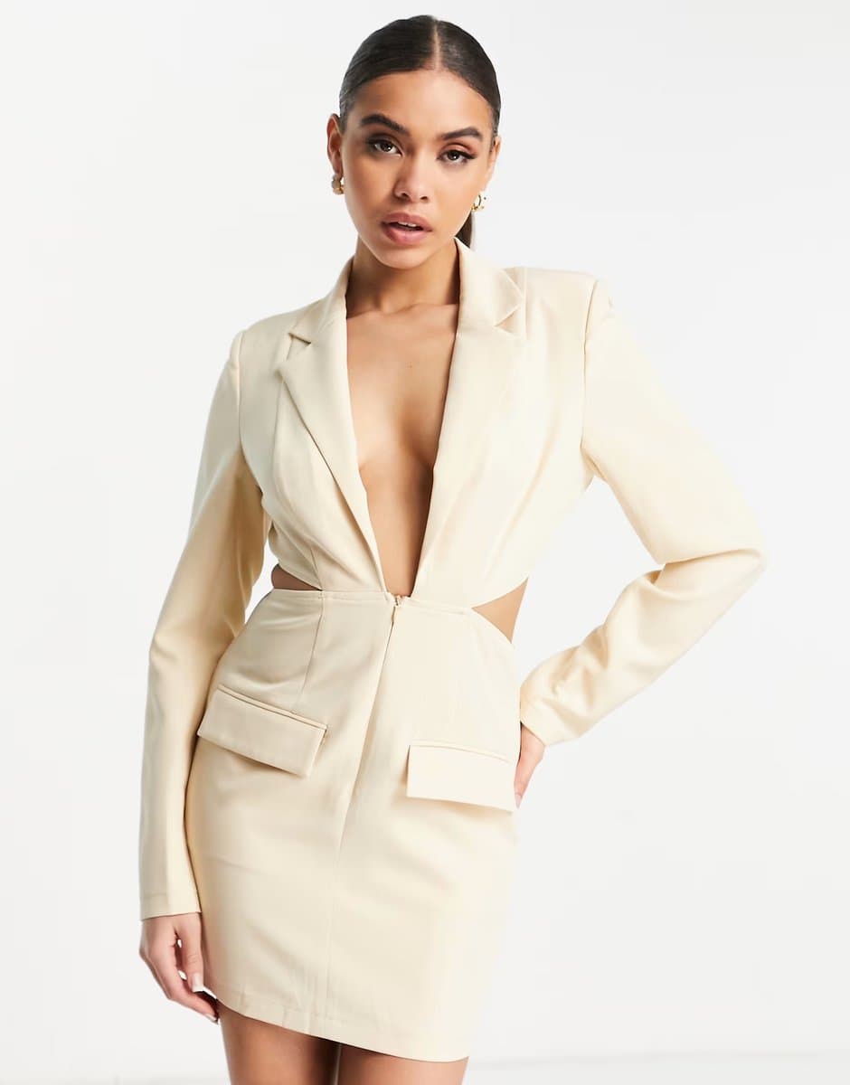ASOS Public Desire cut out detail blazer dress in stone