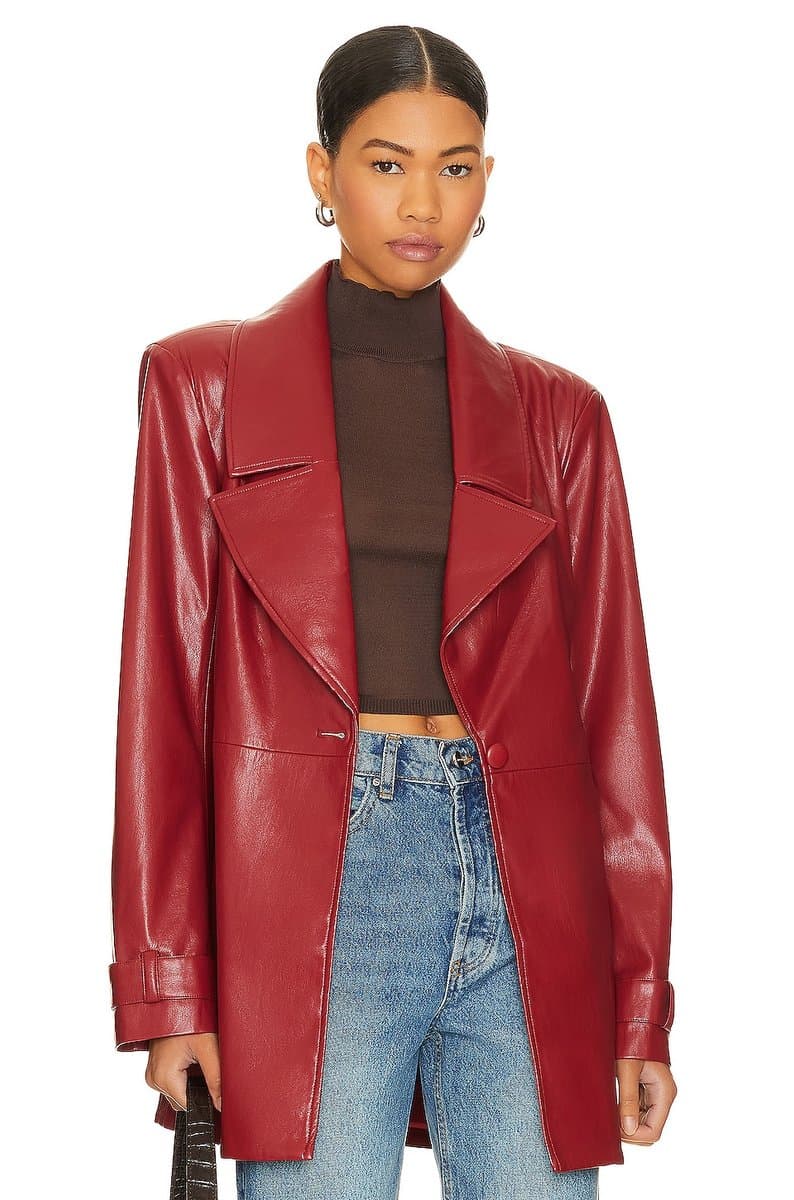 revolve Revolve Bordeaux Faux Leather Blazer in Red