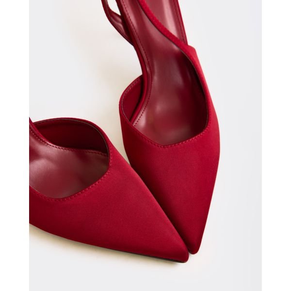 EGO Sharing Pointed Toe Slingback Court Heel In Burgundy Satin, Women's Size UK 3 - 2