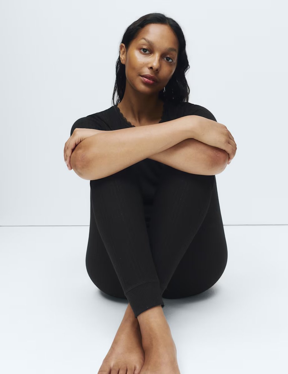 Marks & Spencer M&S Medium Warmth Thermal Pointelle Leggings Black Mix - 4