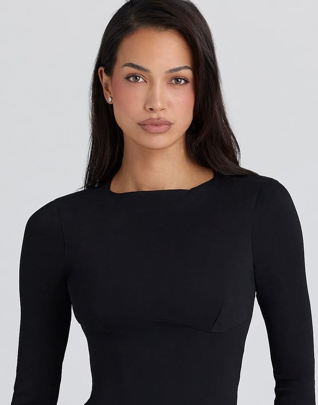 ASOS House of CB Athena black long sleeve crepe jersey maxi dress in black - 2