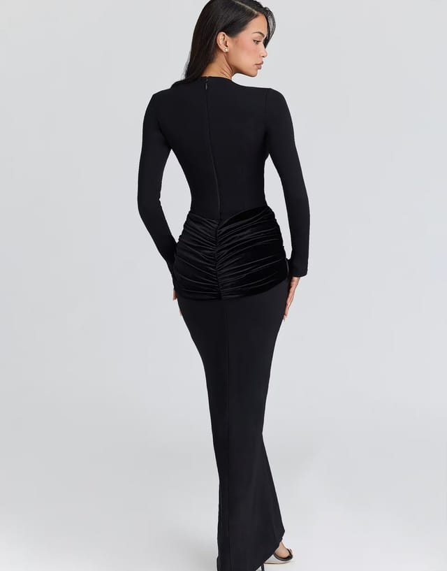ASOS House of CB Athena black long sleeve crepe jersey maxi dress in black - 3