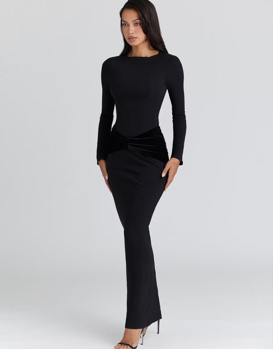 ASOS House of CB Athena black long sleeve crepe jersey maxi dress in black - 4