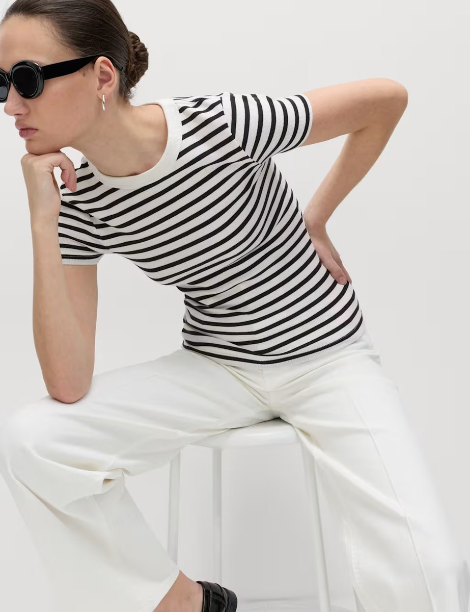 Marks & Spencer M&S 3 Pack Cotton Rich Ribbed Slim Fit T-Shirts Black Mix - 3