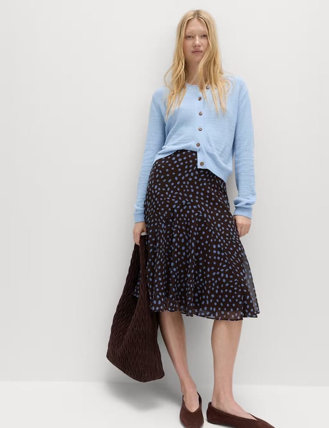 Marks & Spencer M&S Cotton Rich Button Through Cropped Cardigan Light Wedgewood - 2