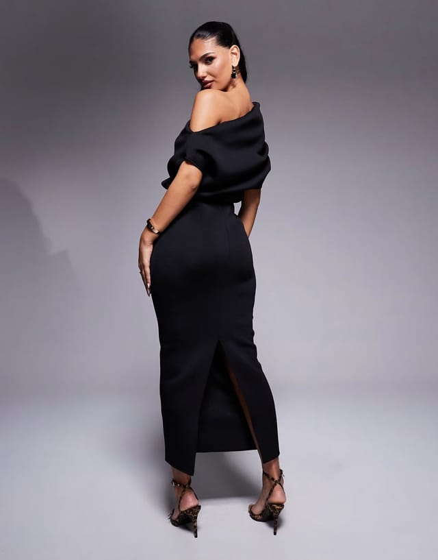 ASOS ASOS DESIGN dramatic neckline midi dress in black scuba-style fabric - 3