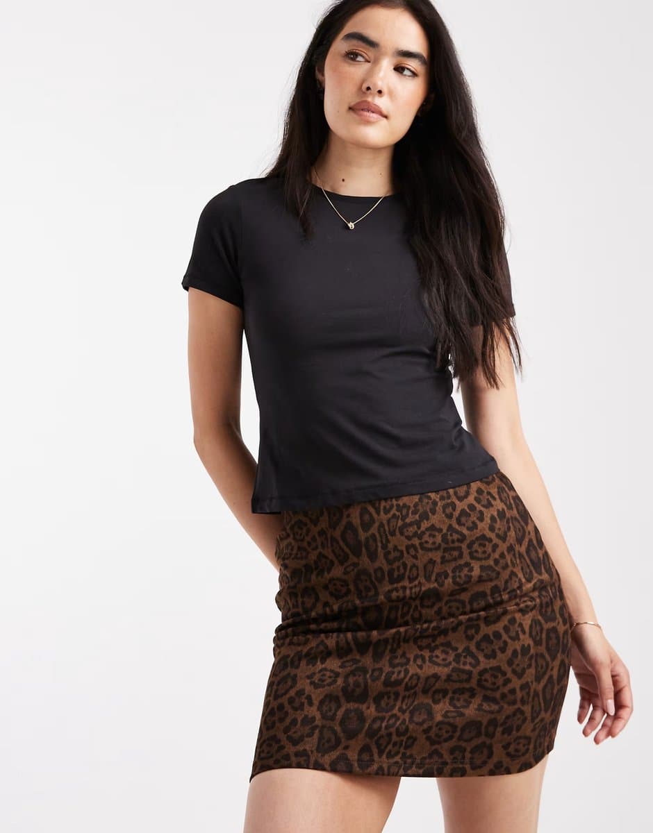 ASOS New Look jersey suede tube mini skirt in leopard print
