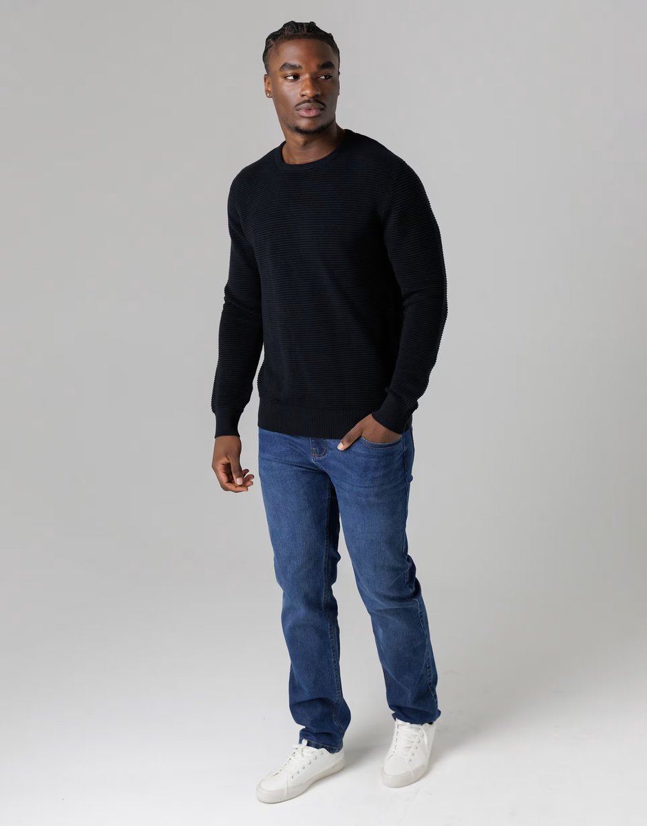 ASOS French Connection Cotton ottoman crew neck striped knit jumper in navy - 2