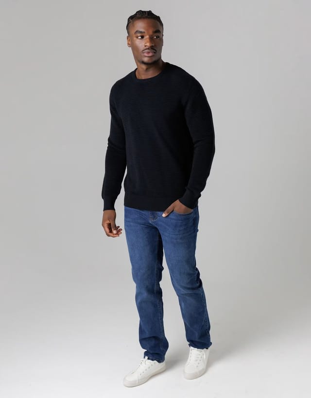 ASOS French Connection Cotton ottoman crew neck striped knit jumper in navy - 2