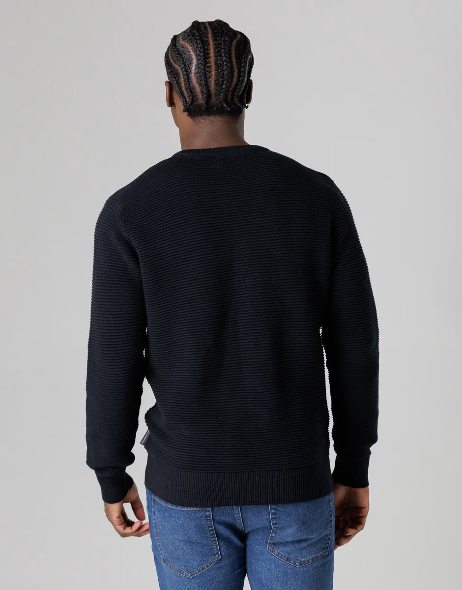 ASOS French Connection Cotton ottoman crew neck striped knit jumper in navy - 3