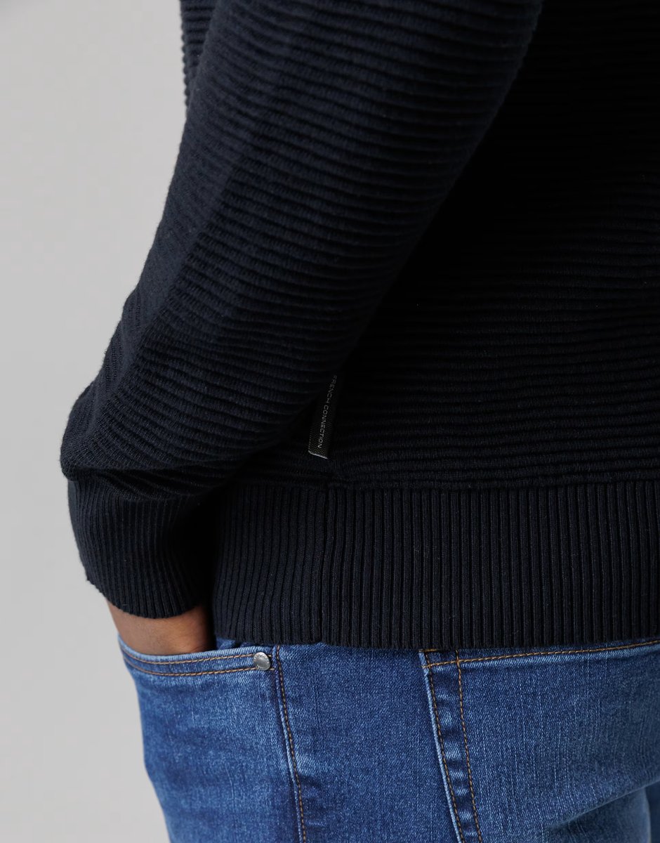 ASOS French Connection Cotton ottoman crew neck striped knit jumper in navy - 4