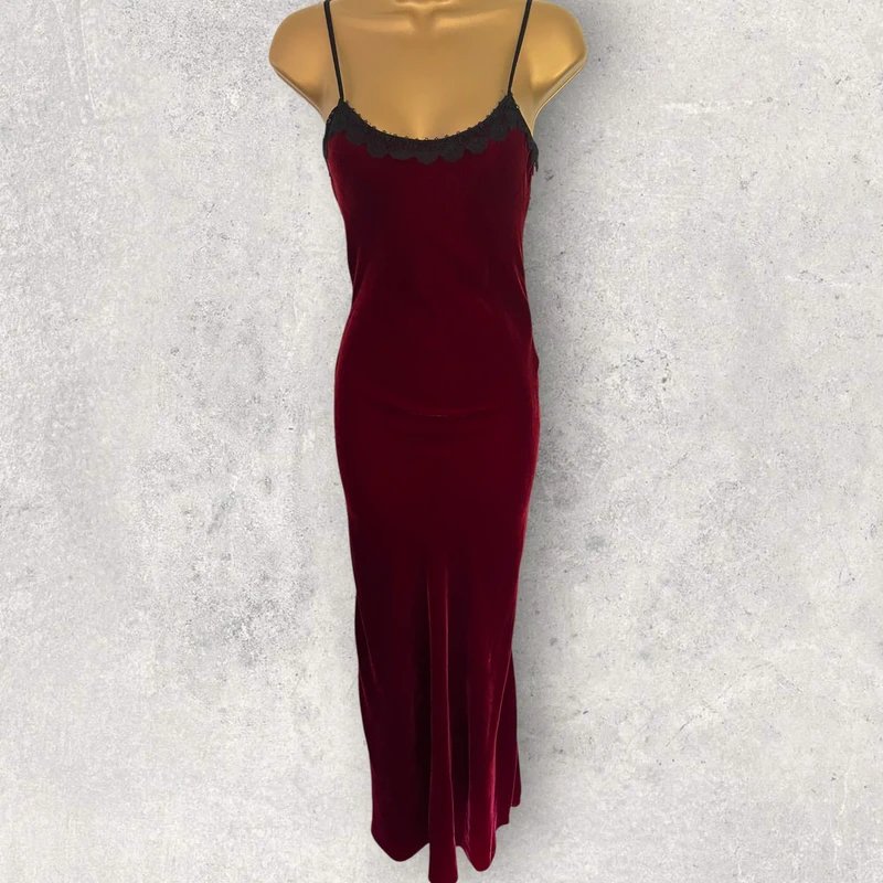 RACIL Racil Womens Silk Blend Lace Trimmed Claret Velvet Long Occasion Dress UK 8 - 2