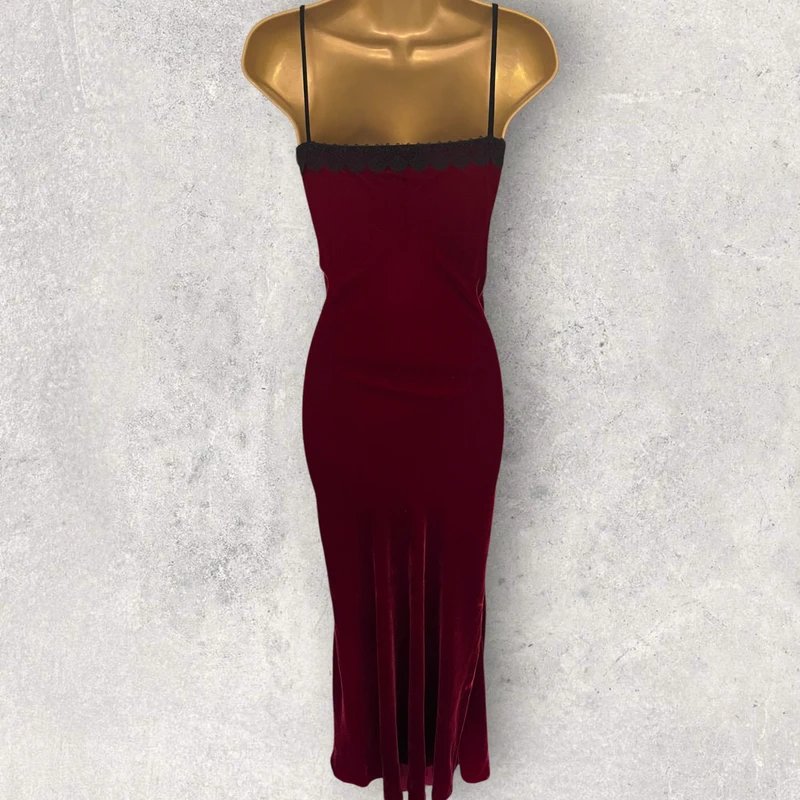 RACIL Racil Womens Silk Blend Lace Trimmed Claret Velvet Long Occasion Dress UK 8 - 3