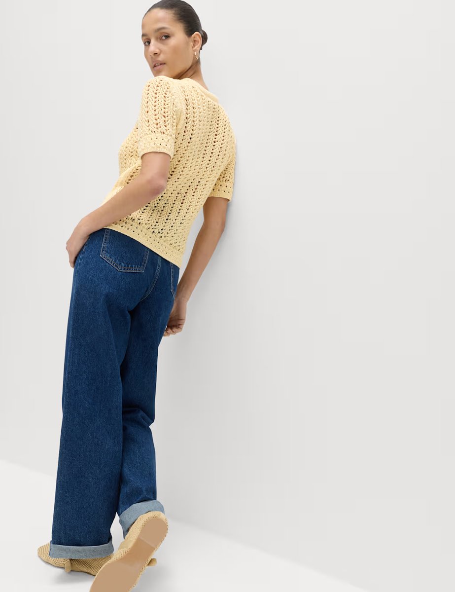 Marks & Spencer M&S Cotton Rich Textured Knitted Top Pale Yellow - 3