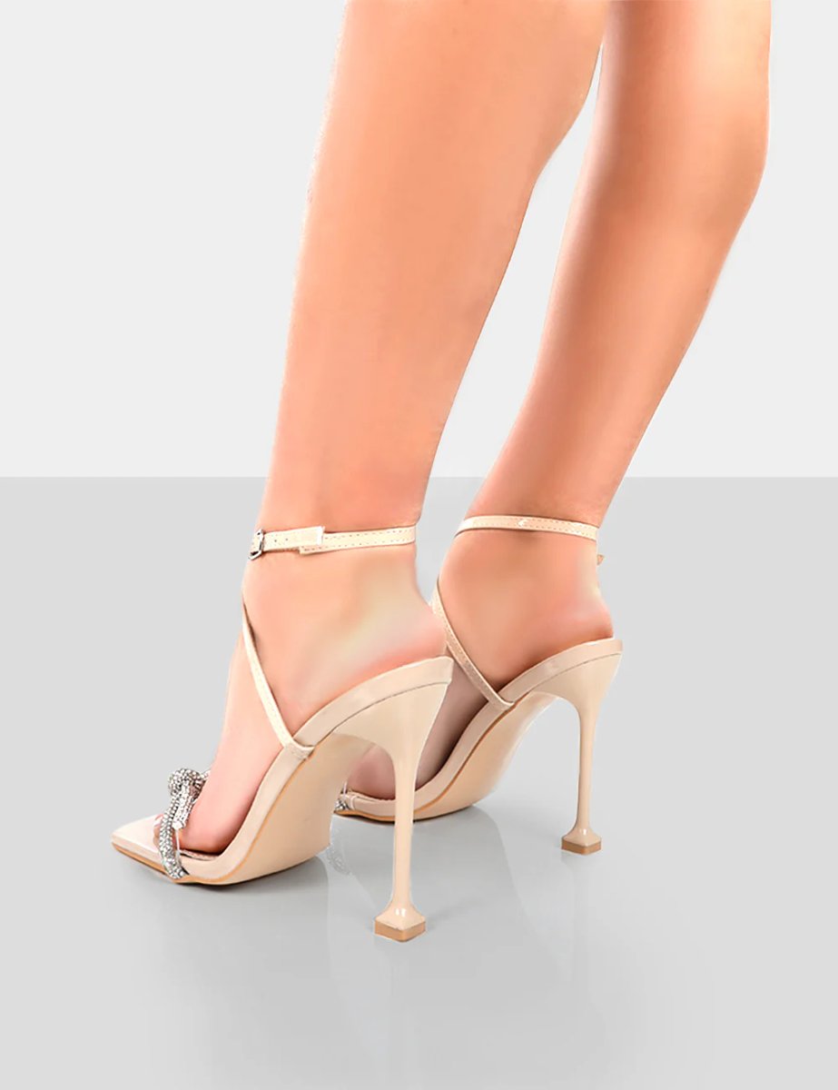 Public Desire Glitter Nude Wrap Around Diamante Bow Square Toe Heels - 2