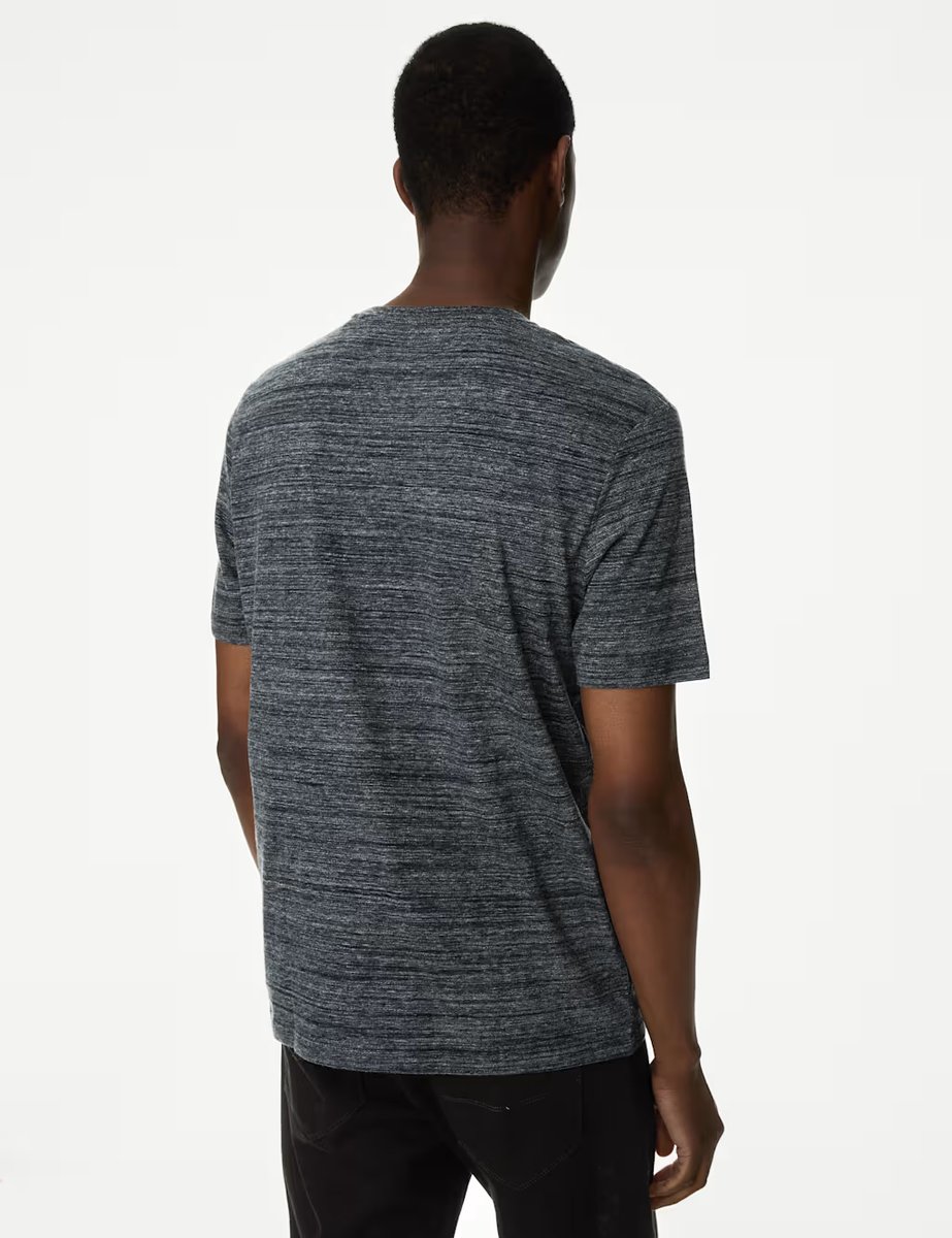 Marks & Spencer M&S Pure Cotton Crew Neck T-Shirt Navy Mix - 4